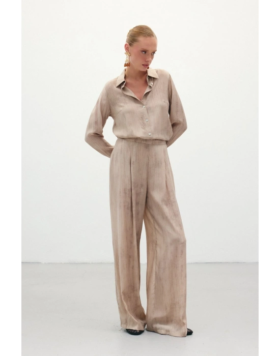 Desenli Salaş Pantolon - Bej