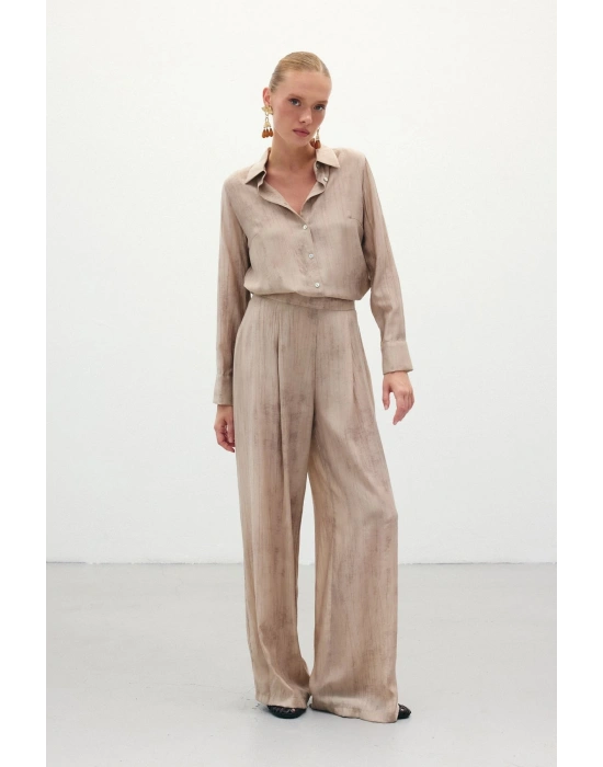 Desenli Salaş Pantolon - Bej