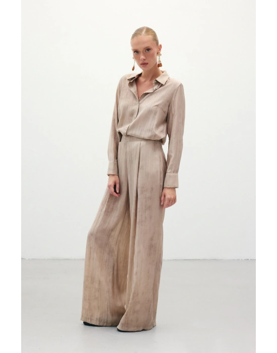 Desenli Salaş Pantolon - Bej