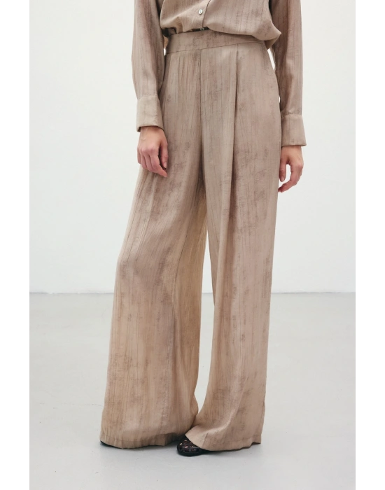 Desenli Salaş Pantolon - Bej