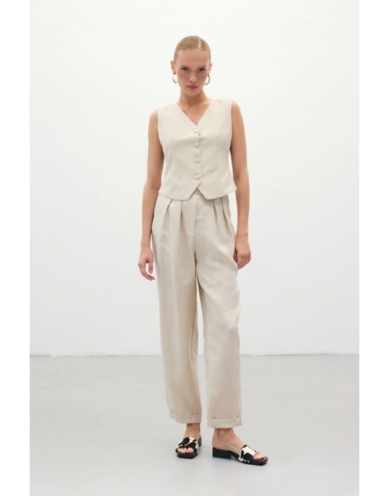 Salaş Keten Pantolon - Taş