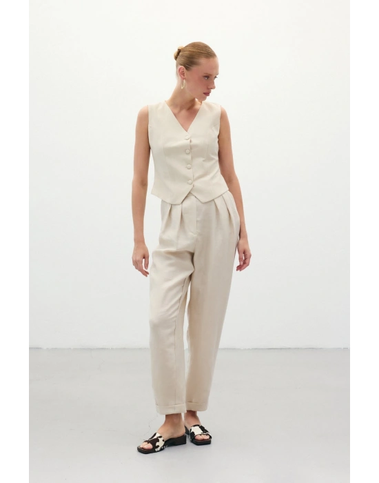 Salaş Keten Pantolon - Taş