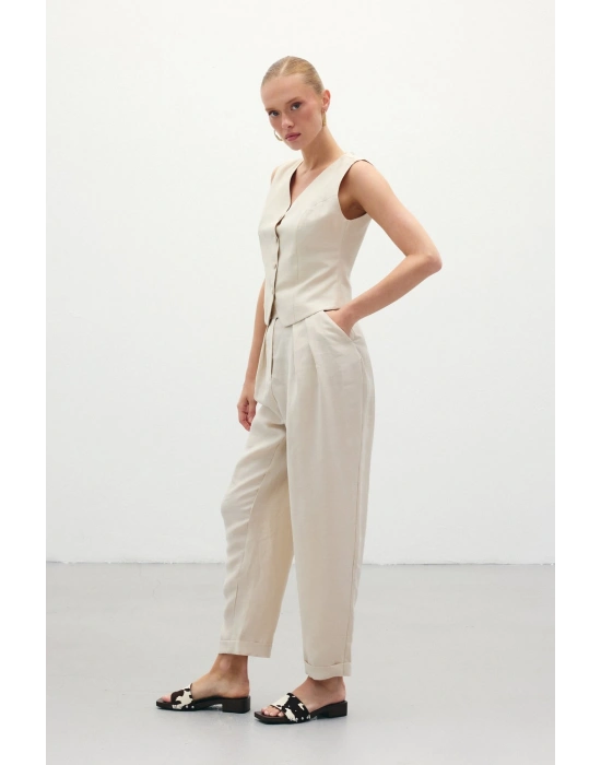 Salaş Keten Pantolon - Taş