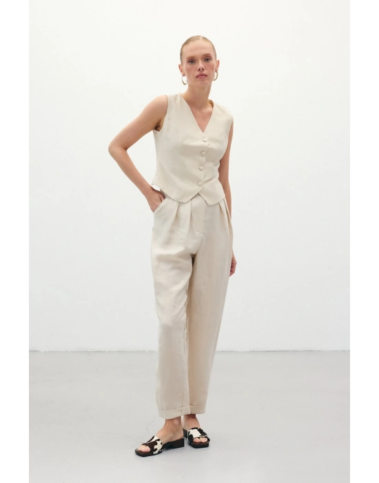 Salaş Keten Pantolon - Taş