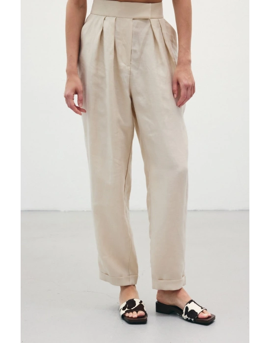 Salaş Keten Pantolon - Taş