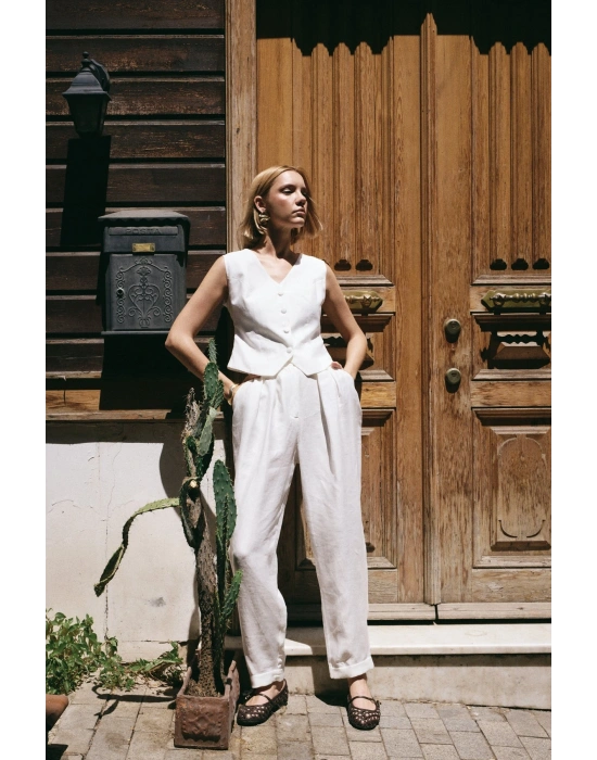 Salaş Keten Pantolon - Ekru