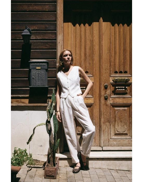 Salaş Keten Pantolon - Ekru