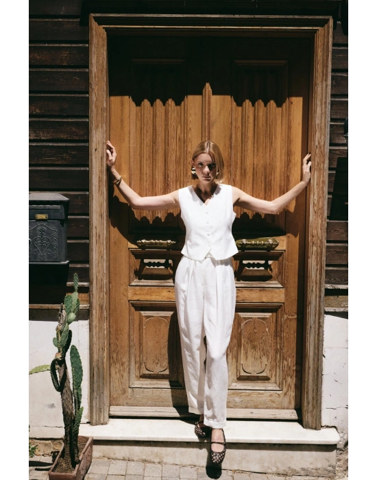 Salaş Keten Pantolon - Ekru