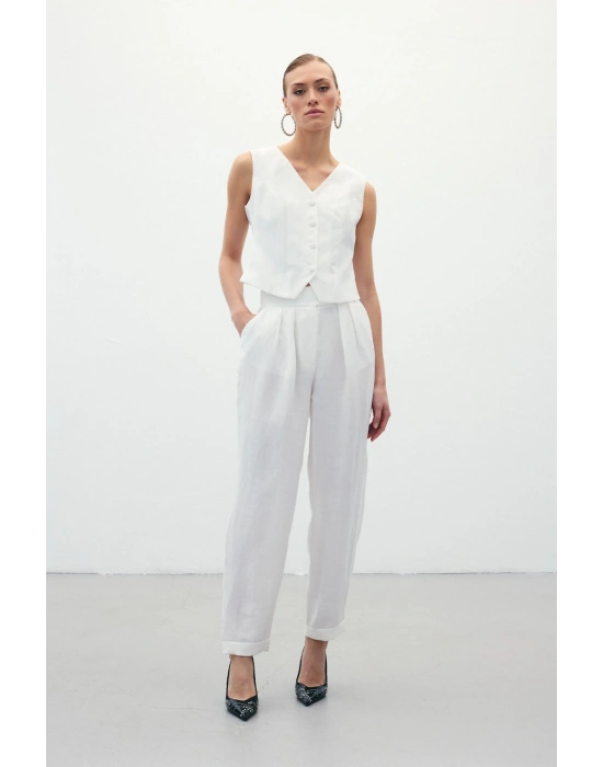 Salaş Keten Pantolon - Ekru