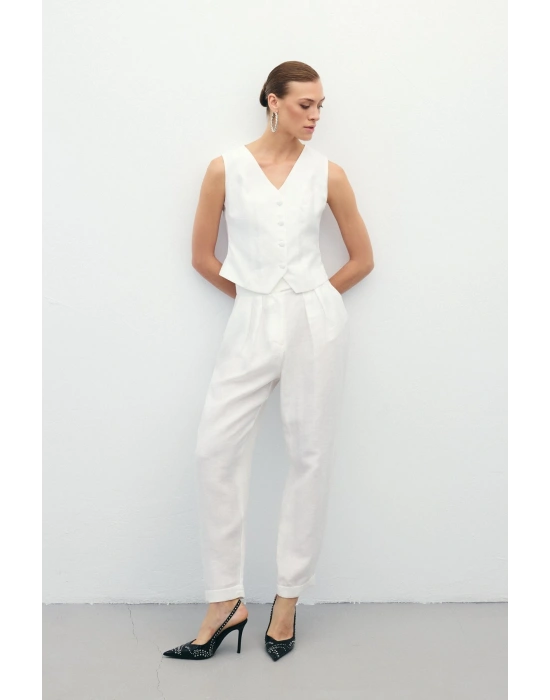 Salaş Keten Pantolon - Ekru