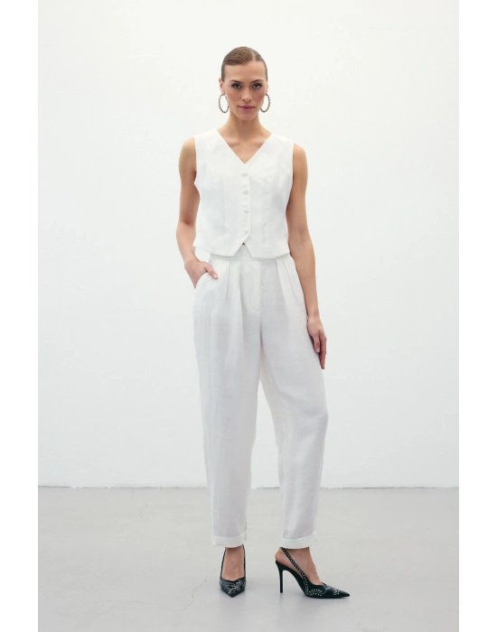 Salaş Keten Pantolon - Ekru