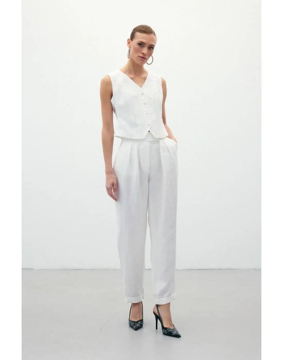 Salaş Keten Pantolon - Ekru