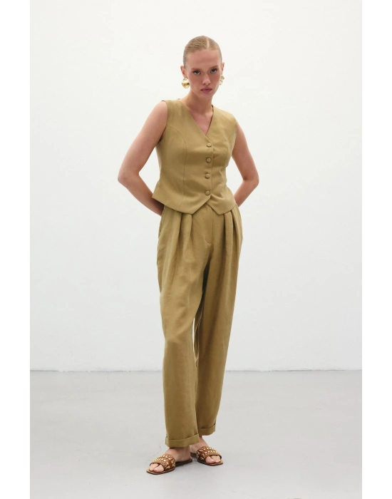 Salaş Keten Pantolon - Haki