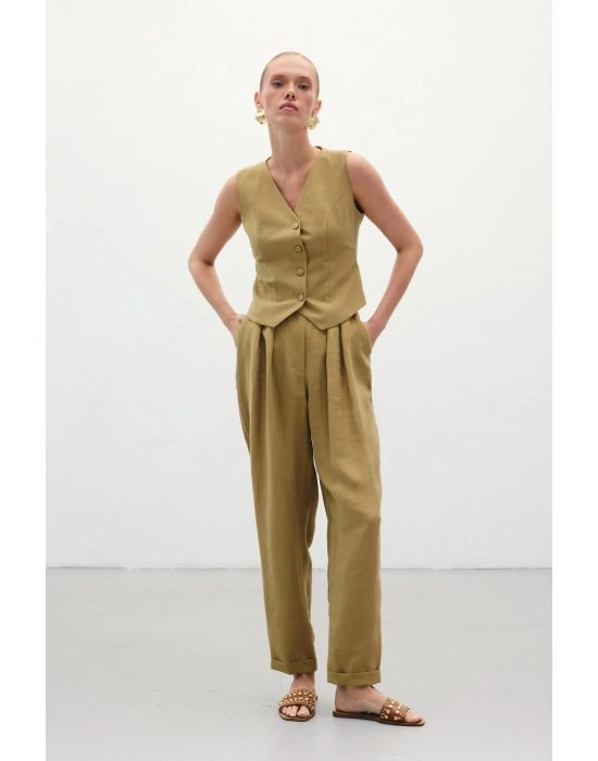 Salaş Keten Pantolon - Haki