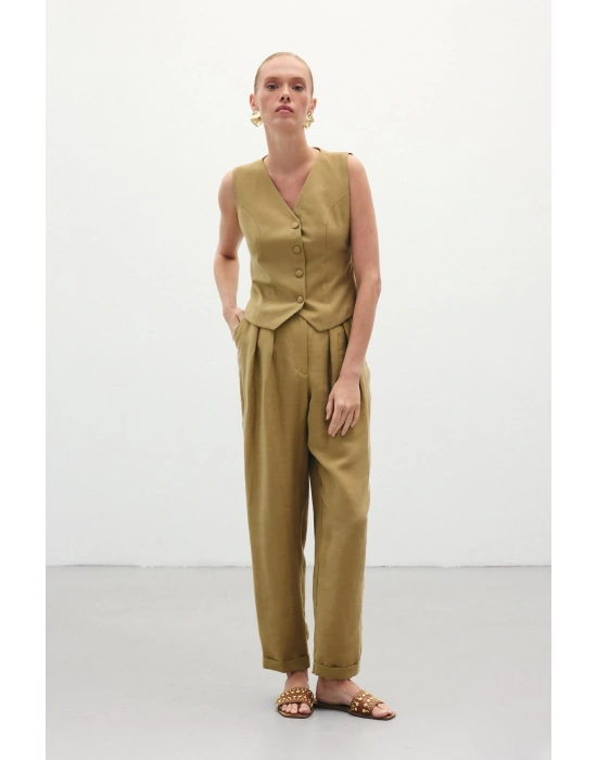 Salaş Keten Pantolon - Haki