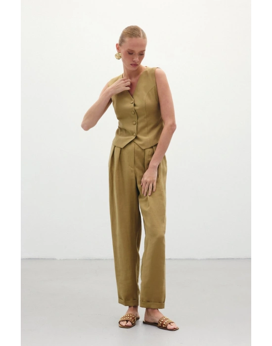 Salaş Keten Pantolon - Haki
