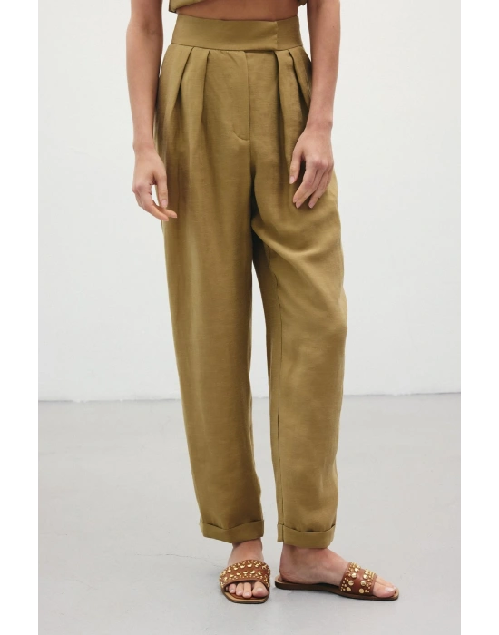 Salaş Keten Pantolon - Haki