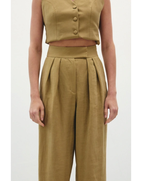 Salaş Keten Pantolon - Haki
