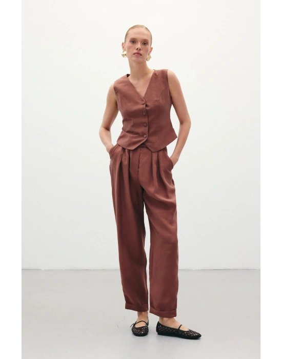 Salaş Keten Pantolon - Kahve