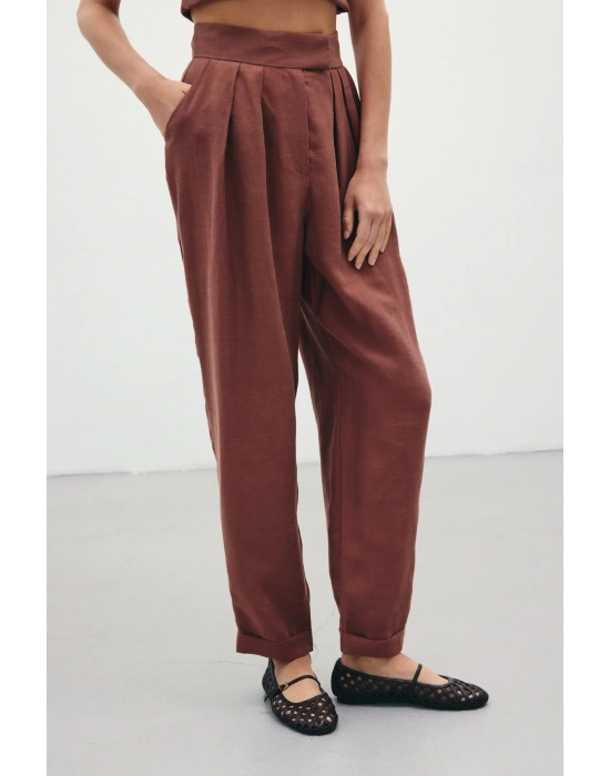 Salaş Keten Pantolon - Kahve