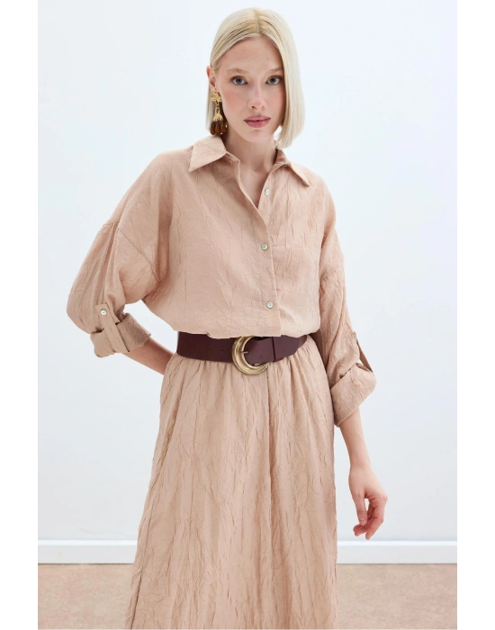Kol Detaylı Salaş Gömlek - Pudra