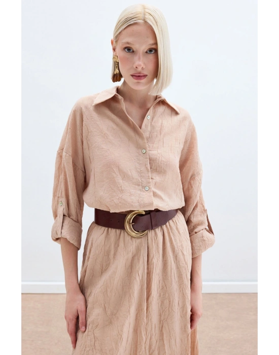 Kol Detaylı Salaş Gömlek - Pudra