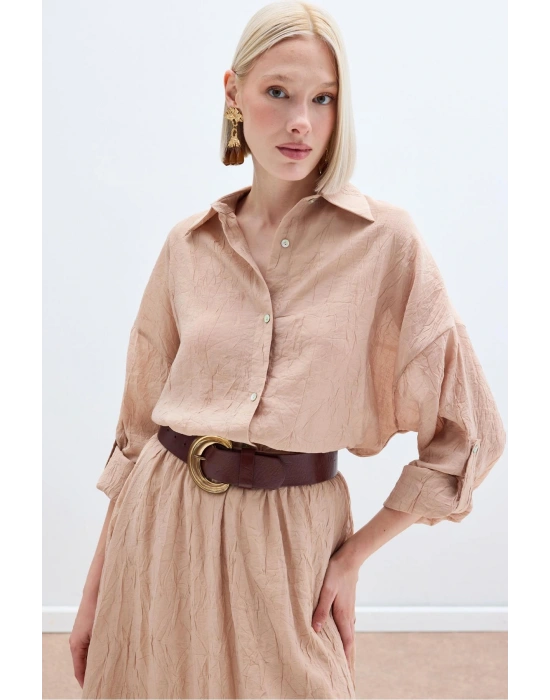 Kol Detaylı Salaş Gömlek - Pudra