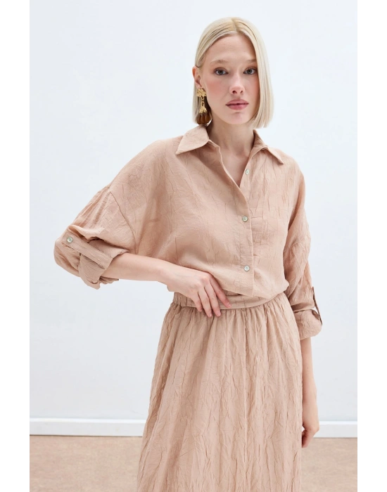 Kol Detaylı Salaş Gömlek - Pudra