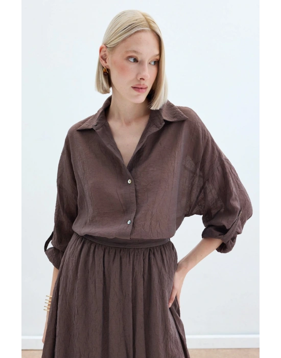 Kol Detaylı Salaş Gömlek - Kahve