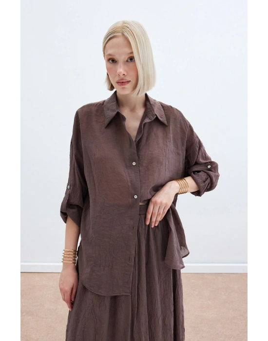 Kol Detaylı Salaş Gömlek - Kahve