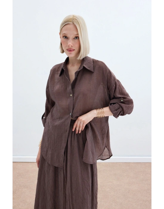 Kol Detaylı Salaş Gömlek - Kahve