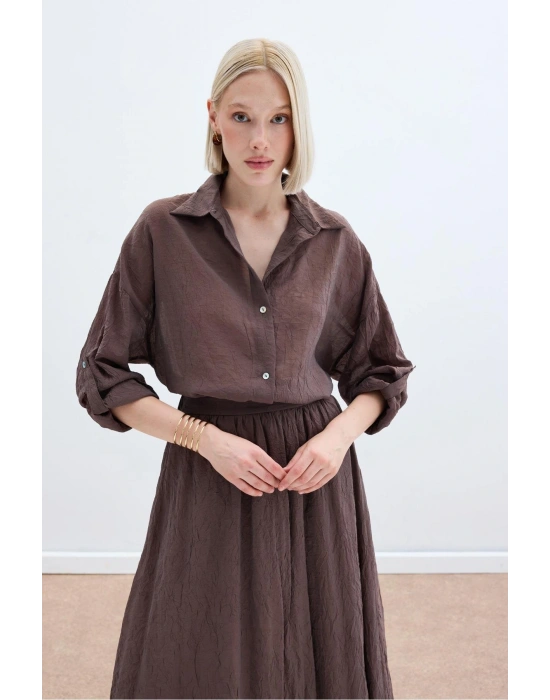 Kol Detaylı Salaş Gömlek - Kahve