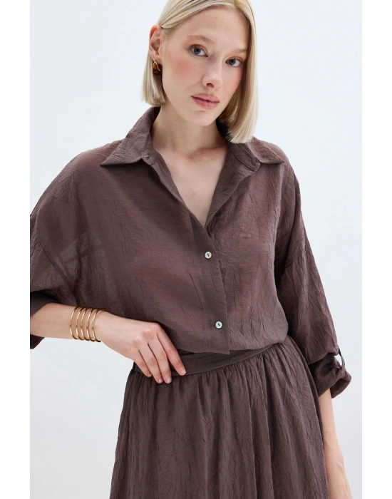 Kol Detaylı Salaş Gömlek - Kahve