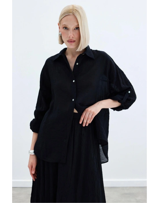 Kol Detaylı Salaş Gömlek - Siyah