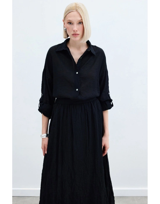 Kol Detaylı Salaş Gömlek - Siyah