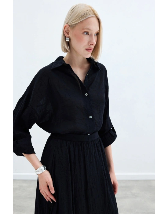 Kol Detaylı Salaş Gömlek - Siyah