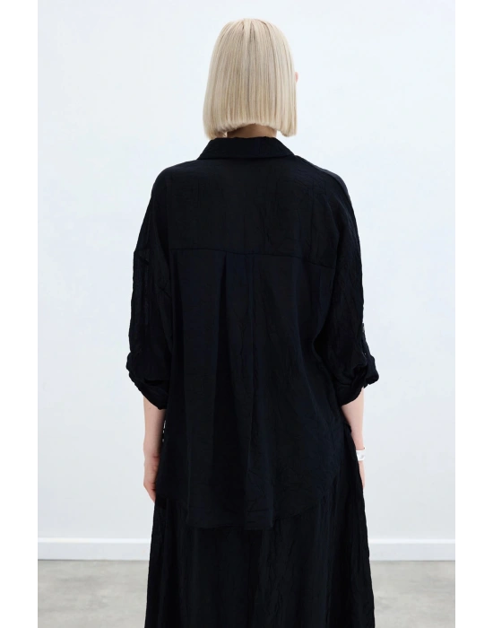 Kol Detaylı Salaş Gömlek - Siyah