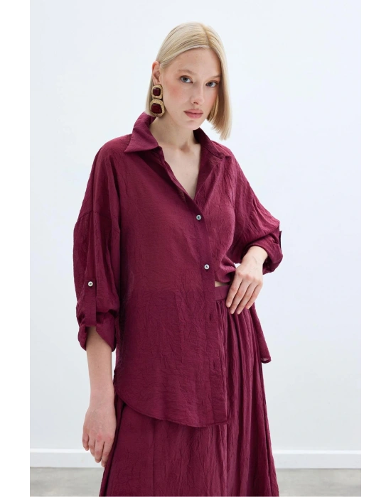 Kol Detaylı Salaş Gömlek - Bordo