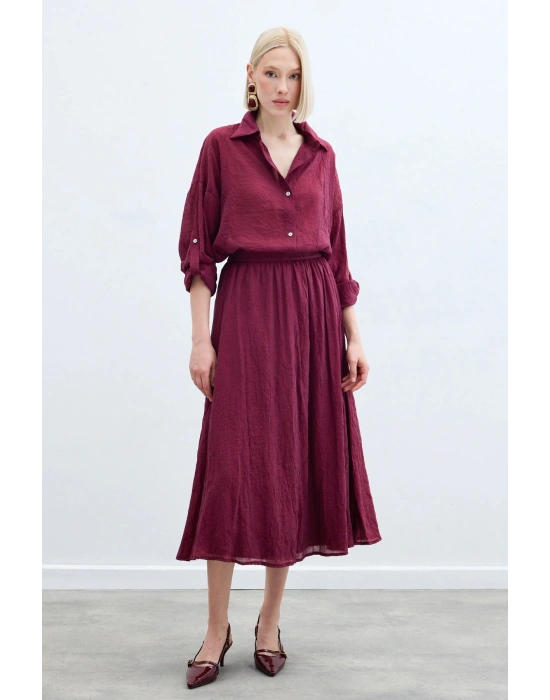 Kol Detaylı Salaş Gömlek - Bordo