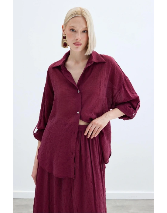Kol Detaylı Salaş Gömlek - Bordo