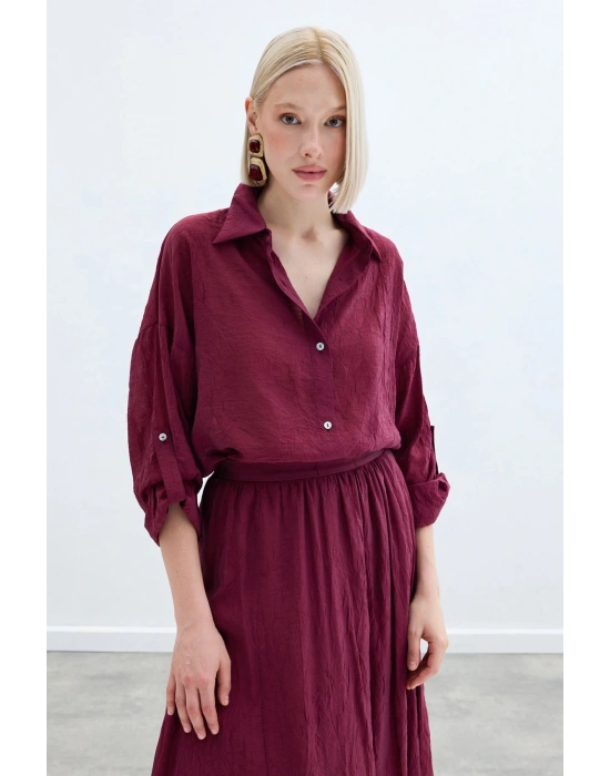 Kol Detaylı Salaş Gömlek - Bordo