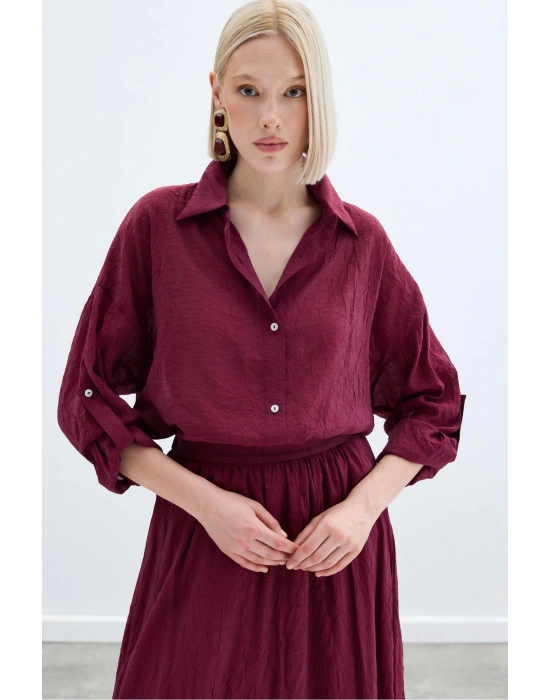 Kol Detaylı Salaş Gömlek - Bordo