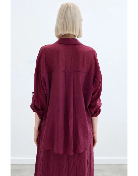 Kol Detaylı Salaş Gömlek - Bordo