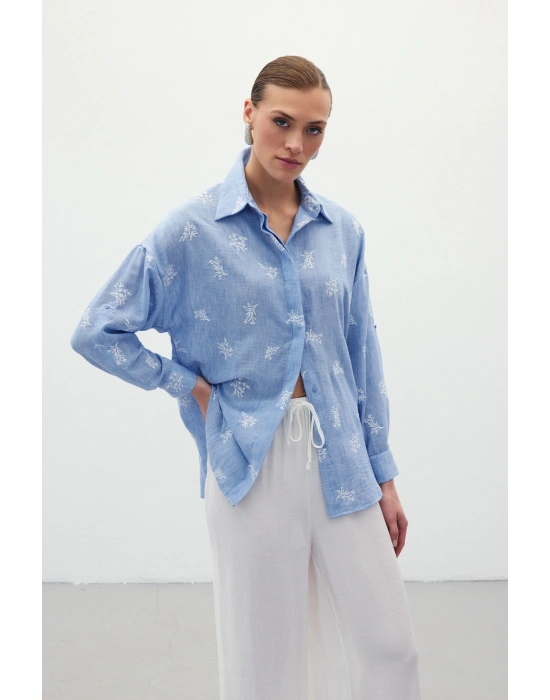 Salaş Nakışlı Gömlek - Bebe Mavi