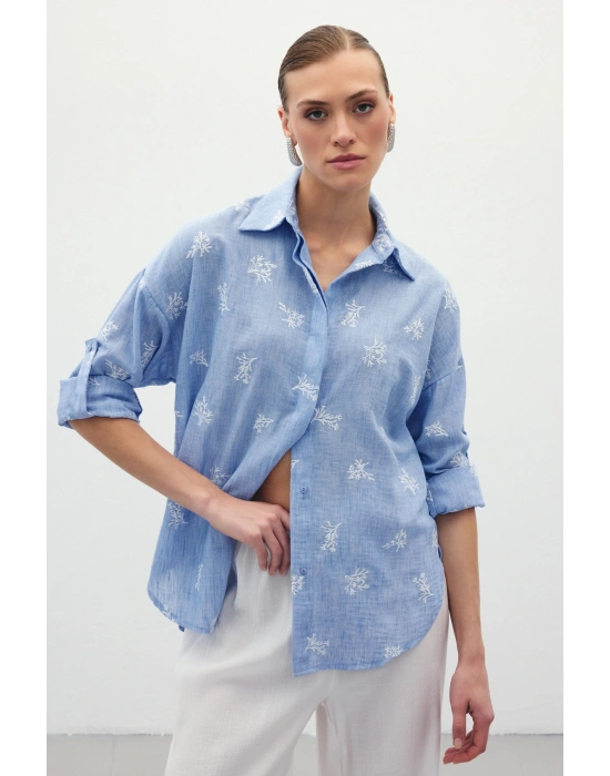 Salaş Nakışlı Gömlek - Bebe Mavi