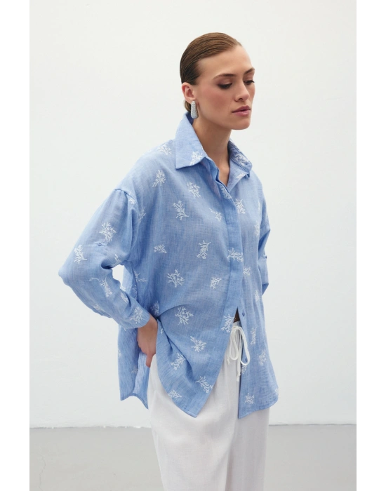 Salaş Nakışlı Gömlek - Bebe Mavi