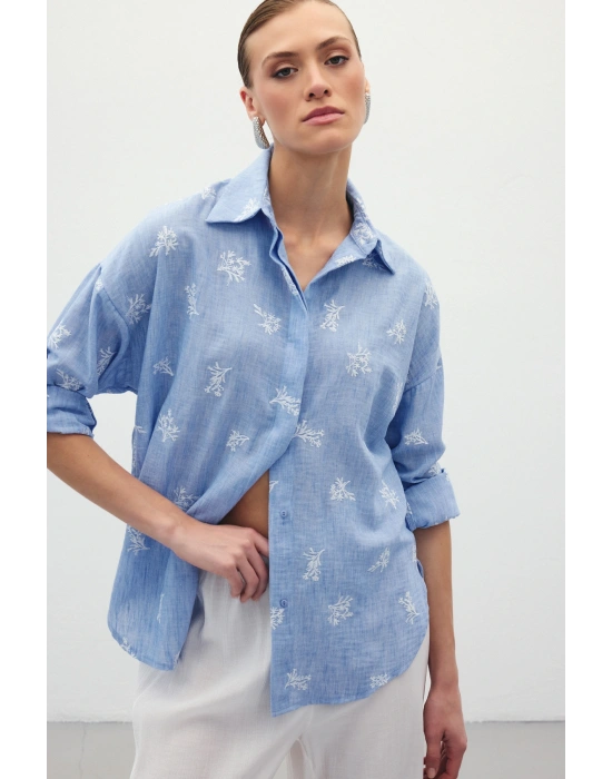 Salaş Nakışlı Gömlek - Bebe Mavi