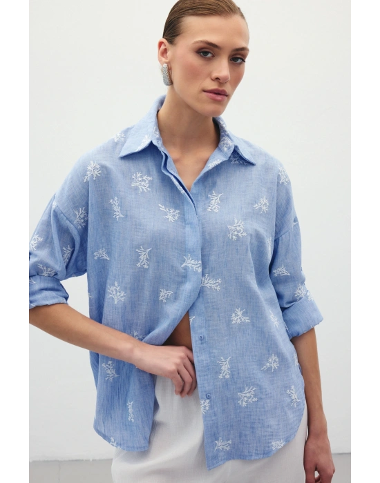 Salaş Nakışlı Gömlek - Bebe Mavi