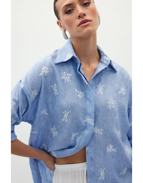 Salaş Nakışlı Gömlek - Bebe Mavi