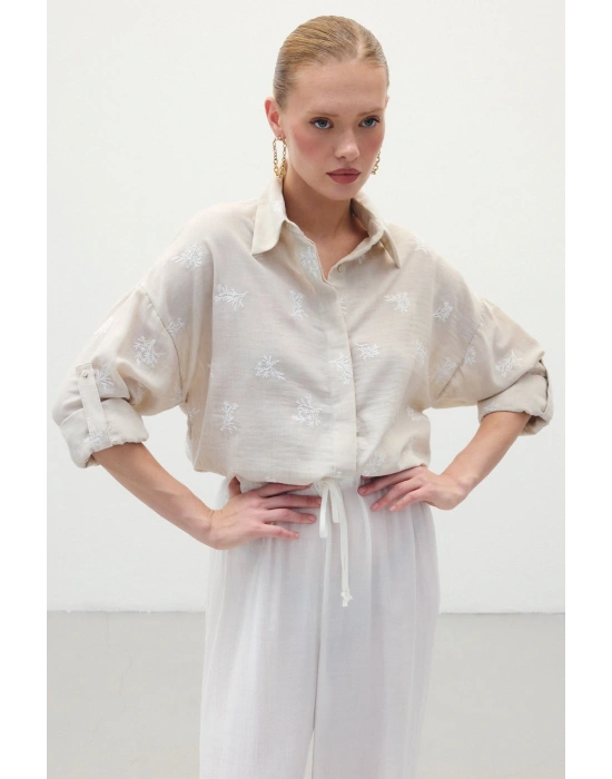 Salaş Nakışlı Gömlek - Bej